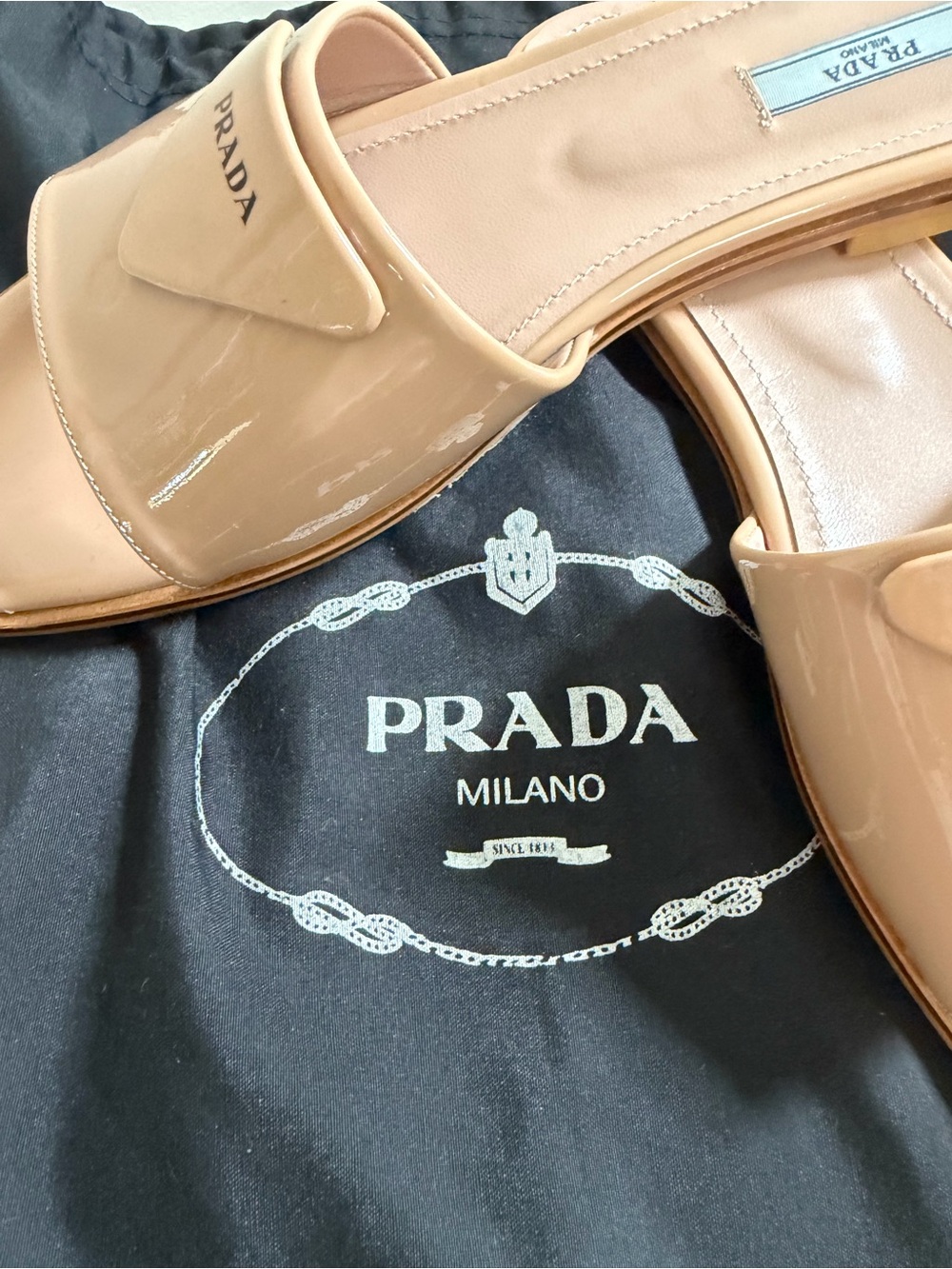 Prada Blush Patent Leather Slide Mules